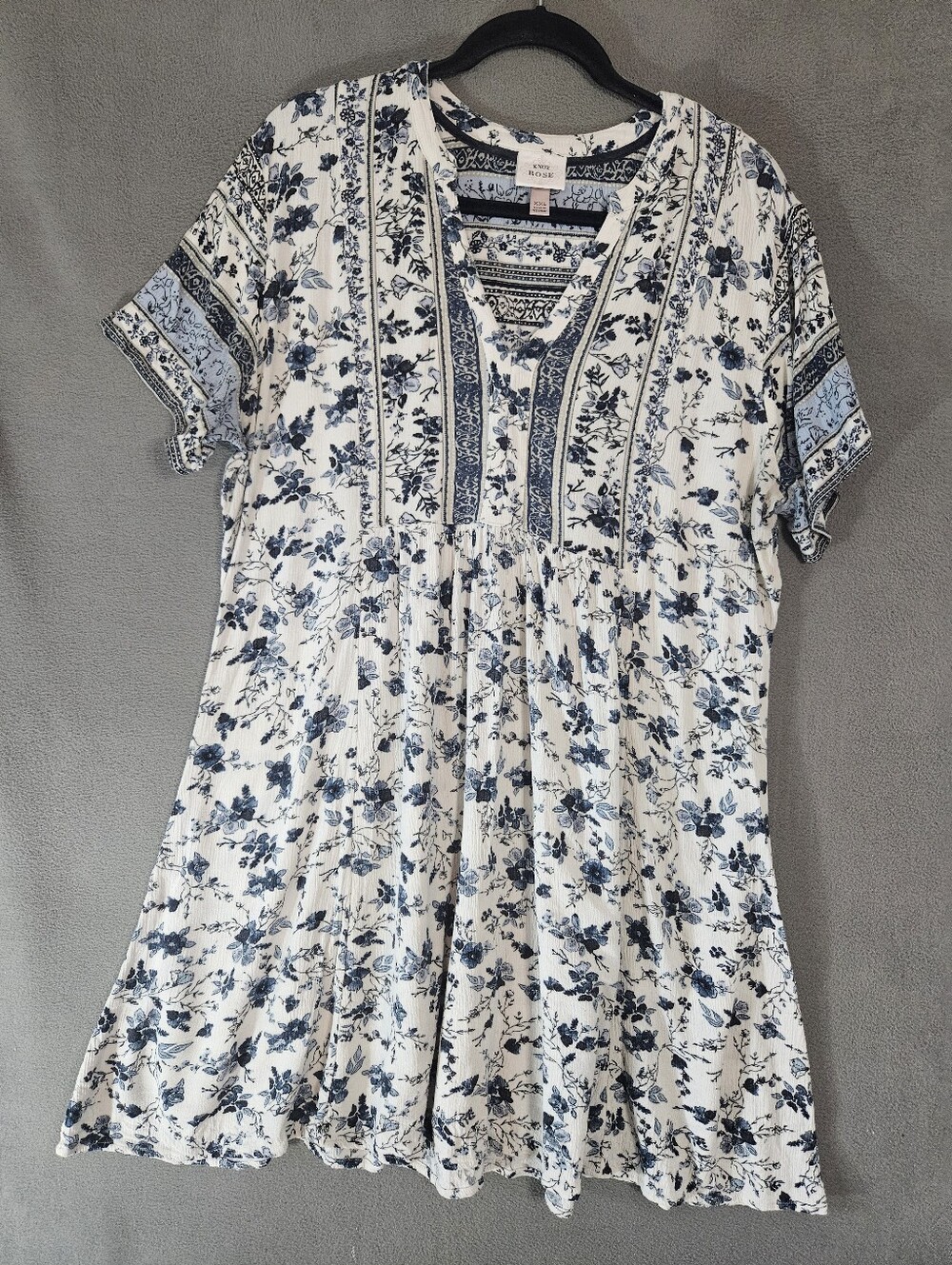 Knox Rose Mini Dress Vneck Boho XXL Tunic Cottagecore Floral Teir Blue